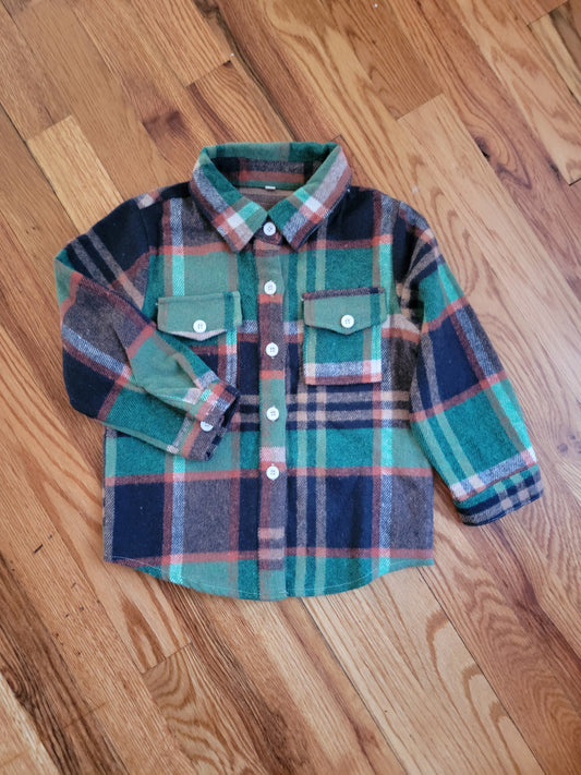 Thermal Cotton Flannel Jacket - Green Multi