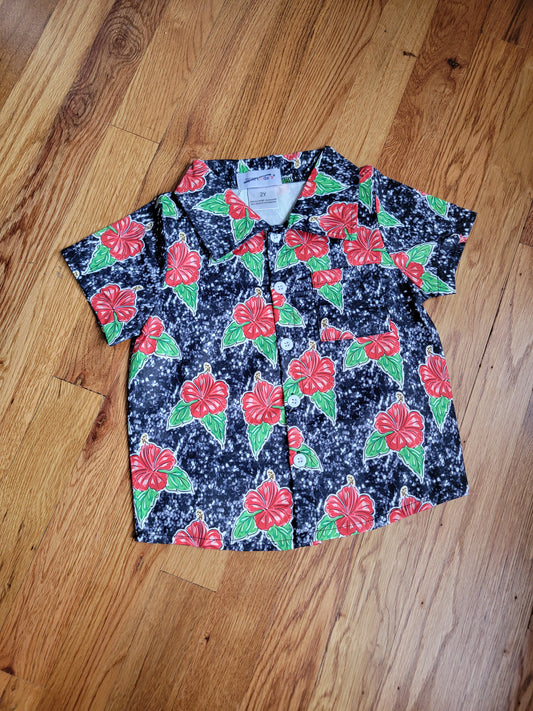 Boys Collared Button Down - Hibiscus