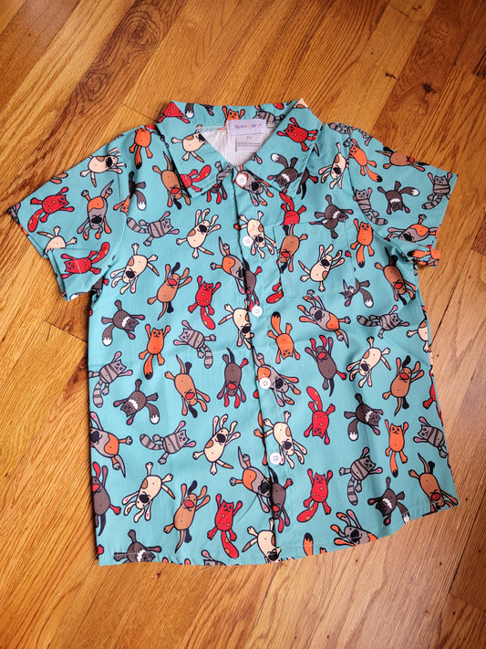 Boys Collared Button Down - Cats & Dogs