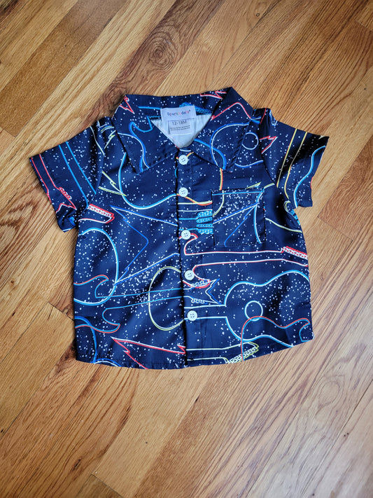 Boys Collared Button Down - Neon Guitars