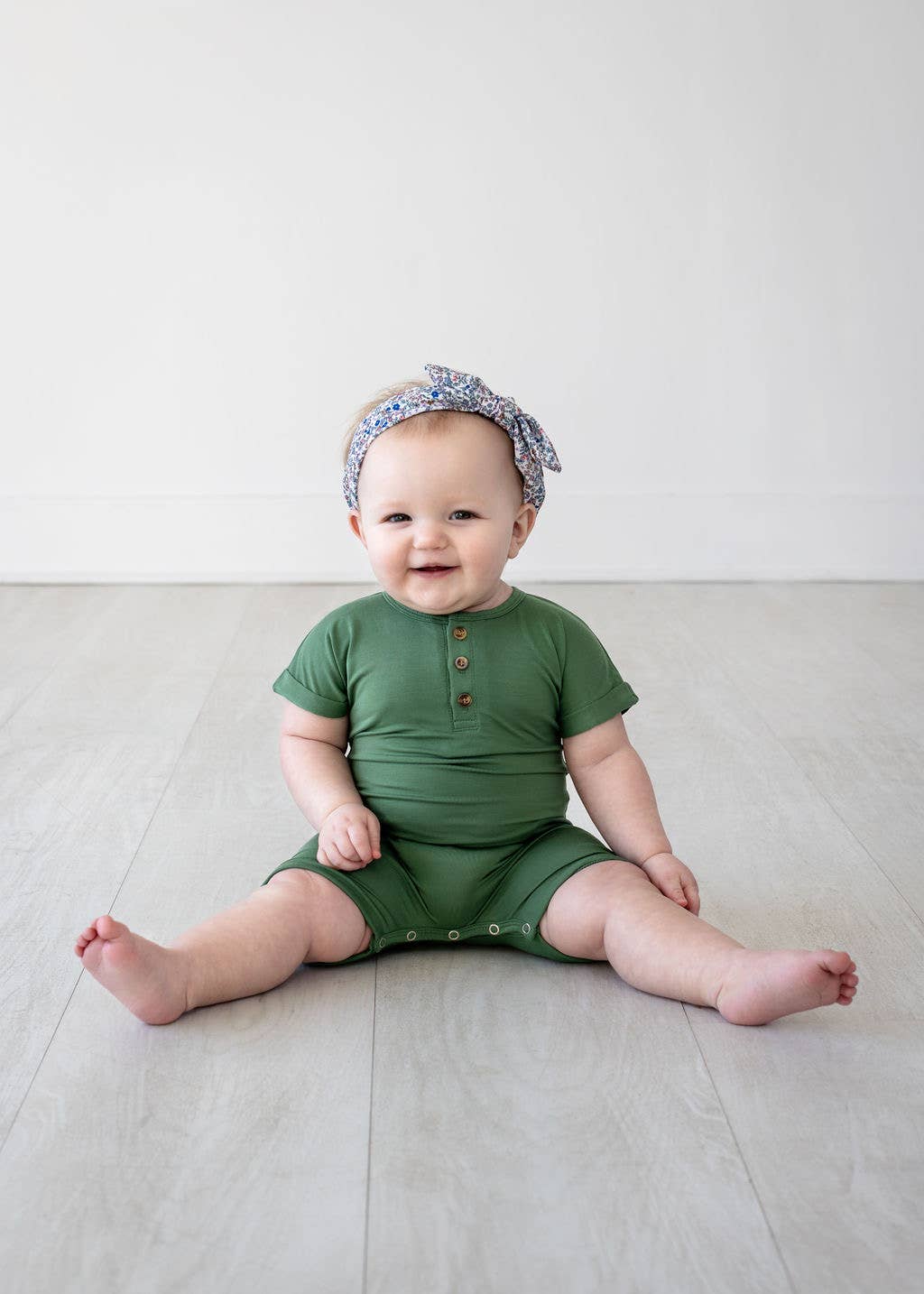 Henley Short Sleeve Romper - Watercress