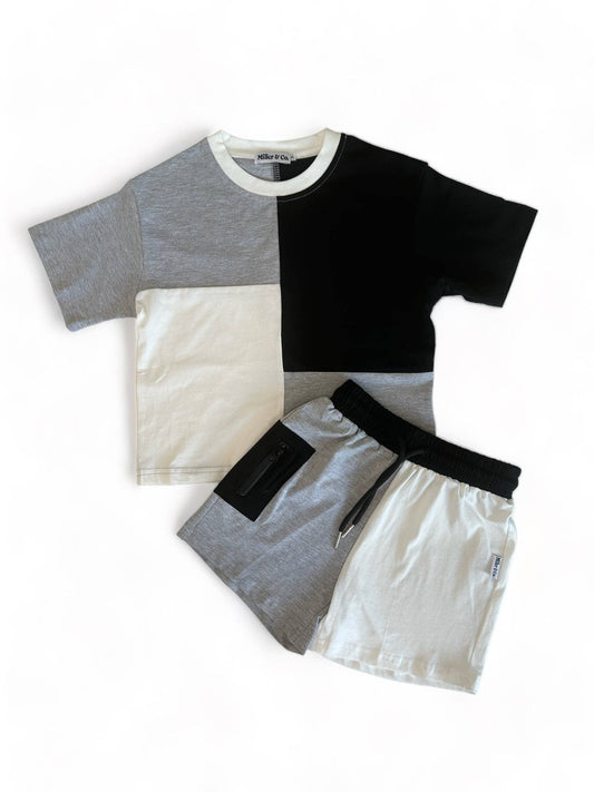 Color Block Short Set, Black