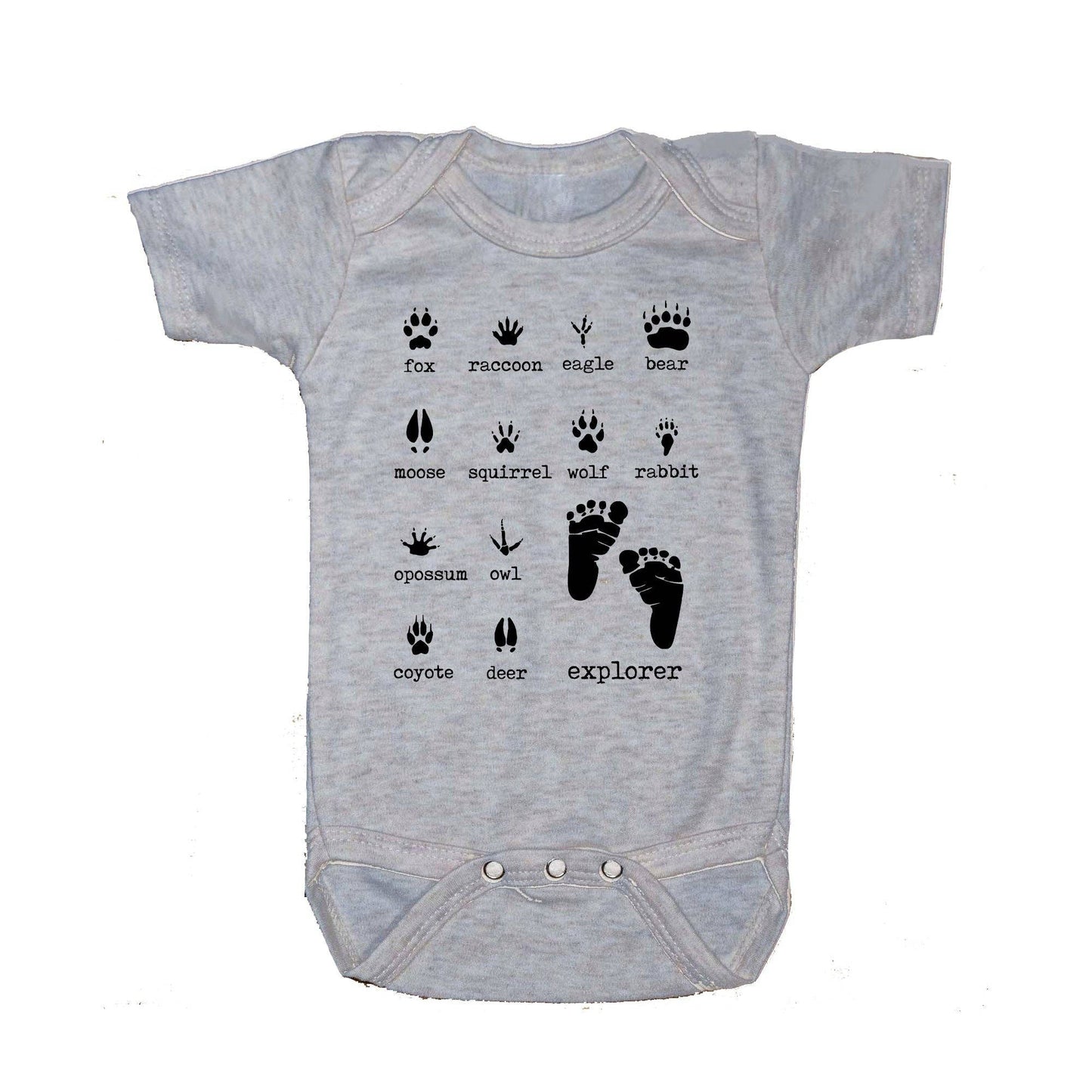 Woodland Explorer animal grey baby body suit