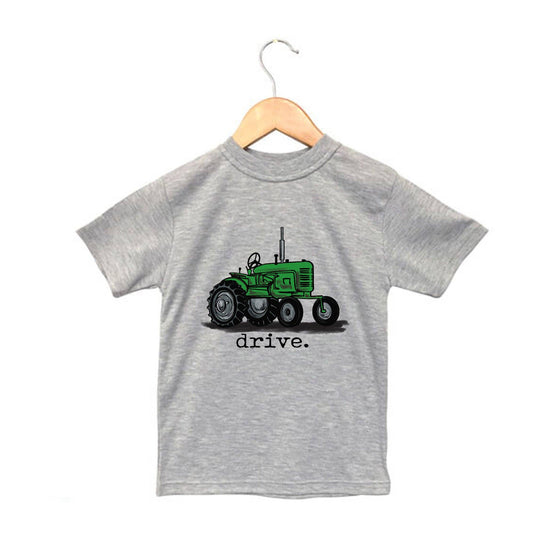 "Drive" Green Tractor Tee in Grey